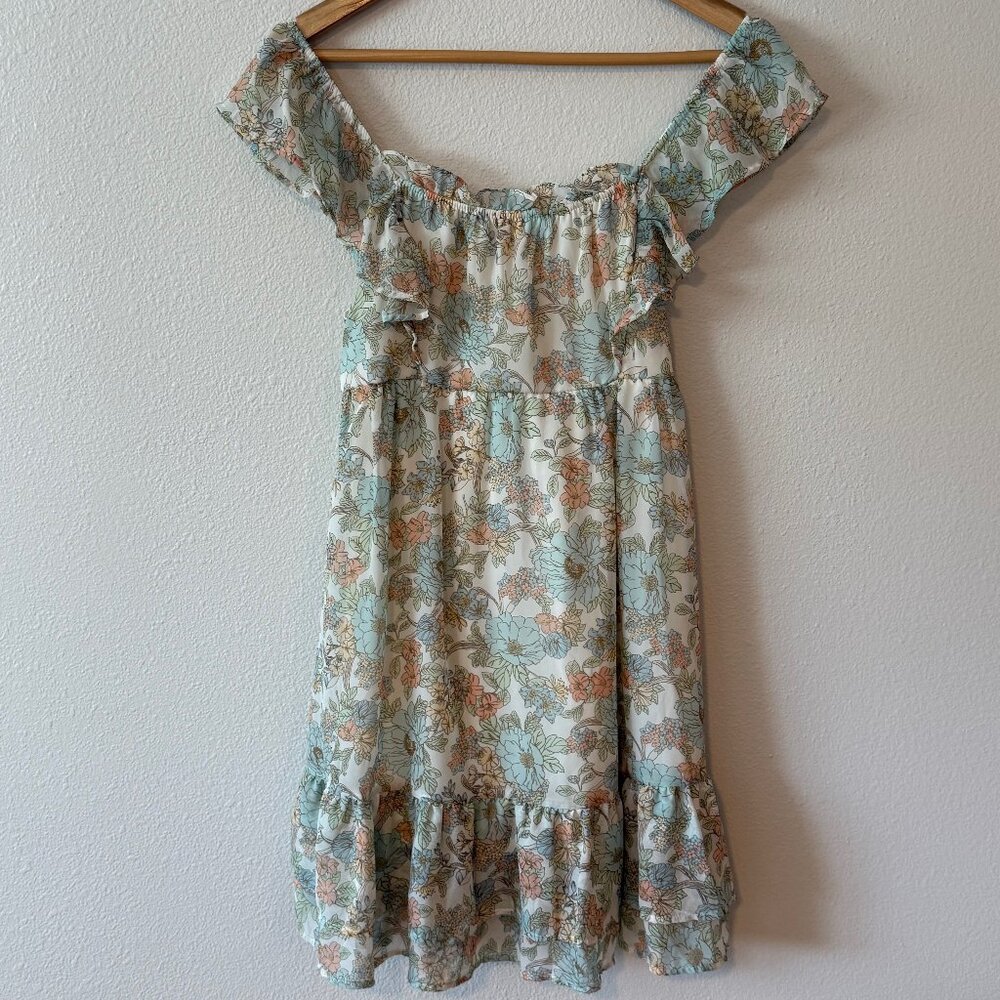 Blu Pepper Floral Flowy Peasant Ruffle Dress Size S